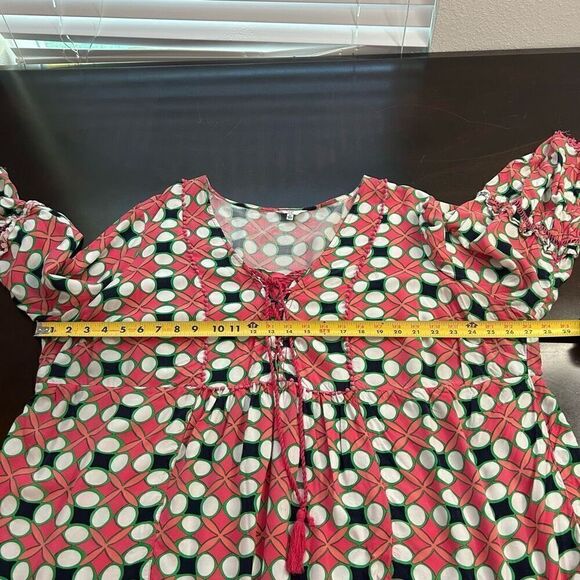 Crown & Ivy Multicolor Tassel Tie Front Bell Sleeve Rayon Blouse Women’s Size 3X - Picture 9 of 11